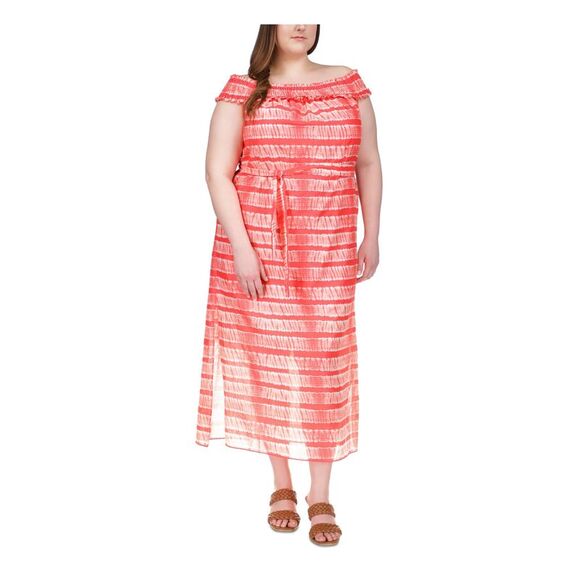 MICHAEL KORS Dresses & Skirts - MICHAEL KORS Womens Red Lined Short Sleeve Off Shoulder Maxi Shift Dress Plus 3X